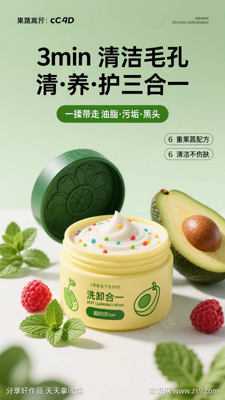 绿色清新场景面霜海报