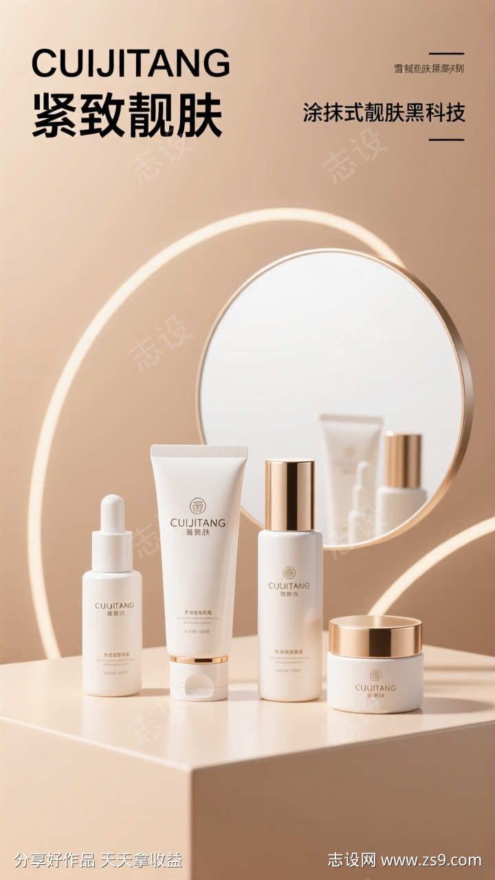 C4D质感美妆套盒海报