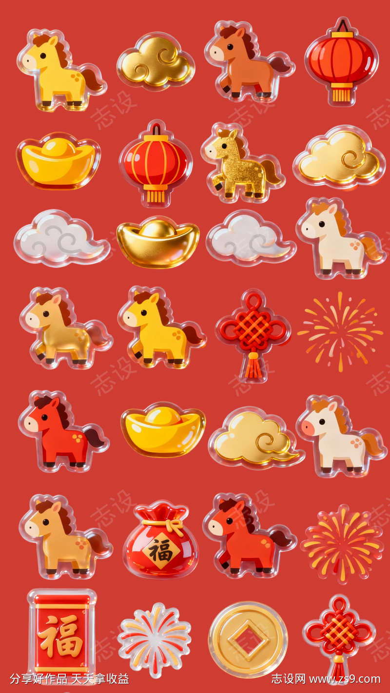 马年卡通立体贴纸