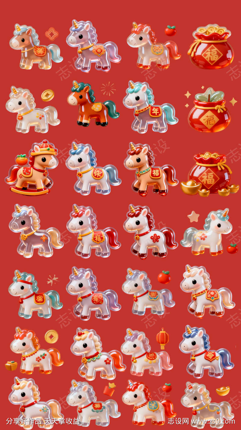 马年卡通立体贴纸
