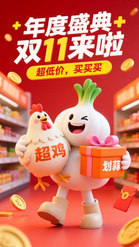 双十一宣传海报_AI图片下载_euler采样_720X1280像素-海报,3D,卡通-作品编号:2025110508402777-志`设‘网
