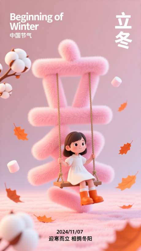 毛绒立冬节气海报_AI图片下载_dpmpp_2m采样_720X1280像素-插画,海报,二十四节气-作品编号:2025110610092411-志‘设˘网