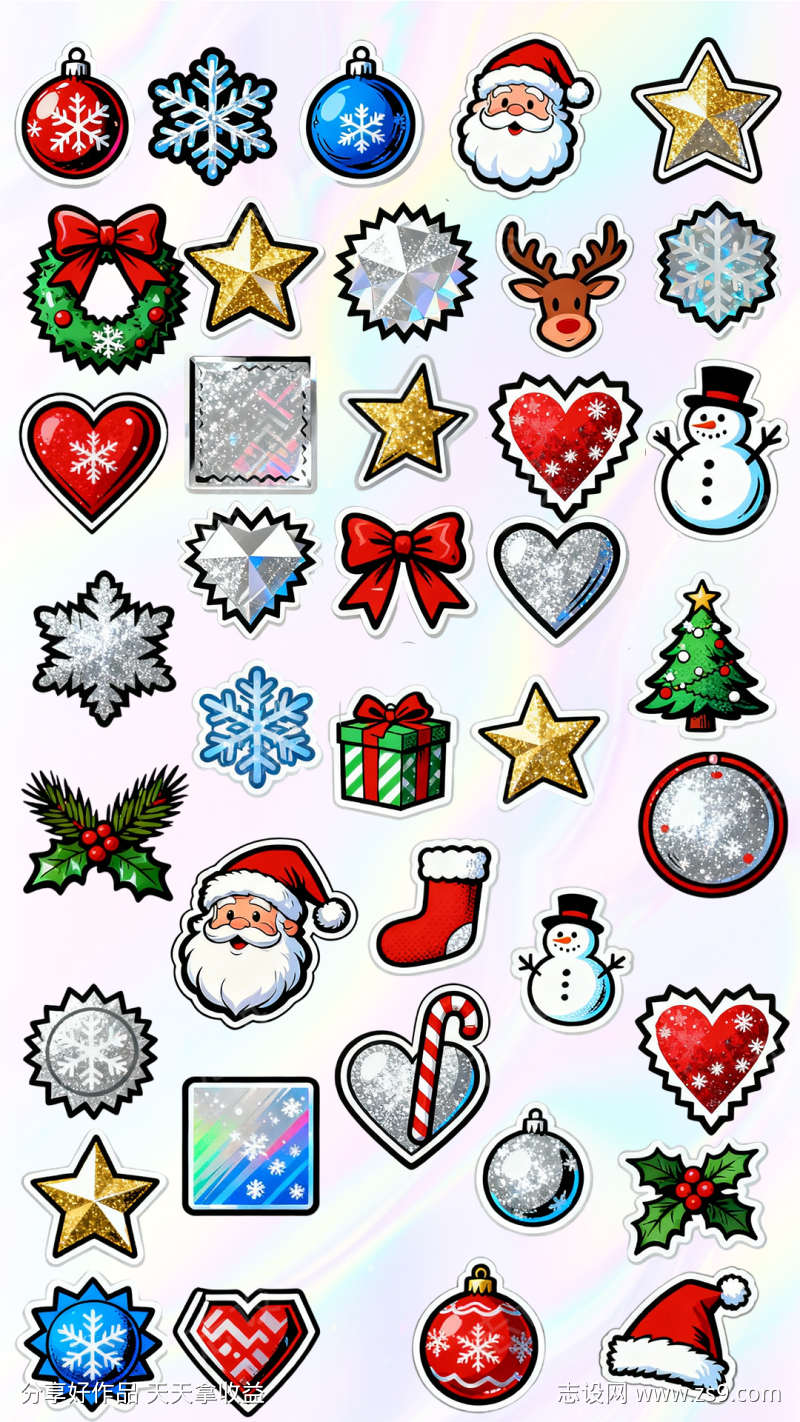 镭射风格圣诞贴纸