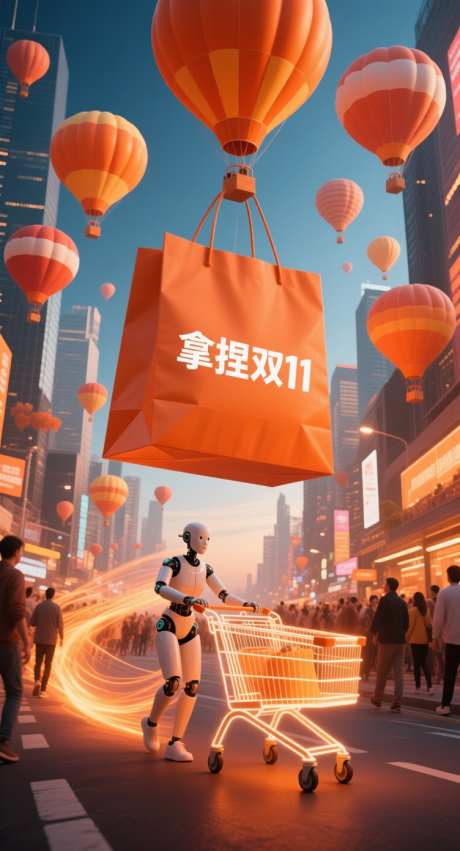 双十一海报_AI图片下载_采样_752X1392像素-热气球,机器人,双十一-作品编号:2025110717566076-志˙设˰网