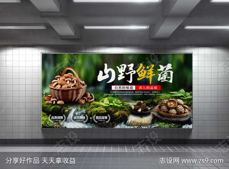 中国风蘑菇香菇野生菌菇菌类产品宣传展板
