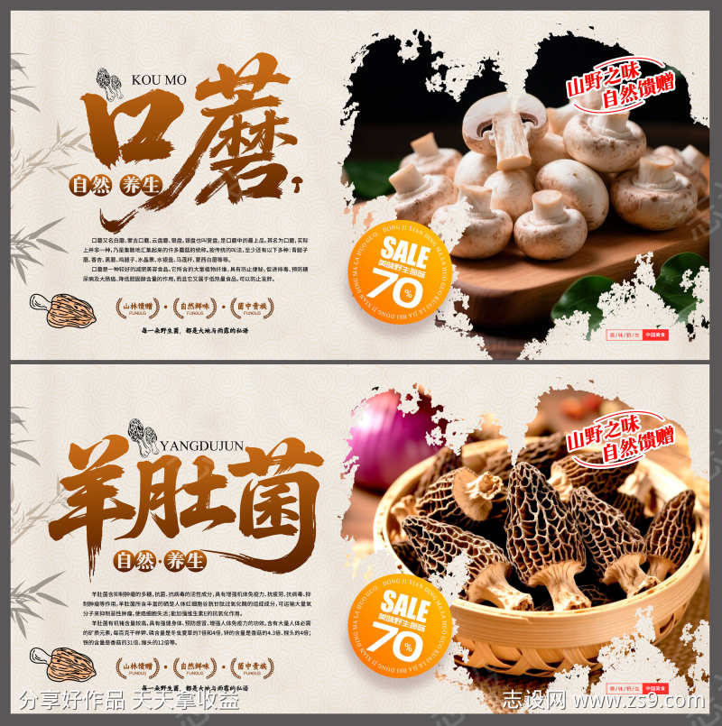 中国风蘑菇香菇野生菌菇菌类产品宣传展板