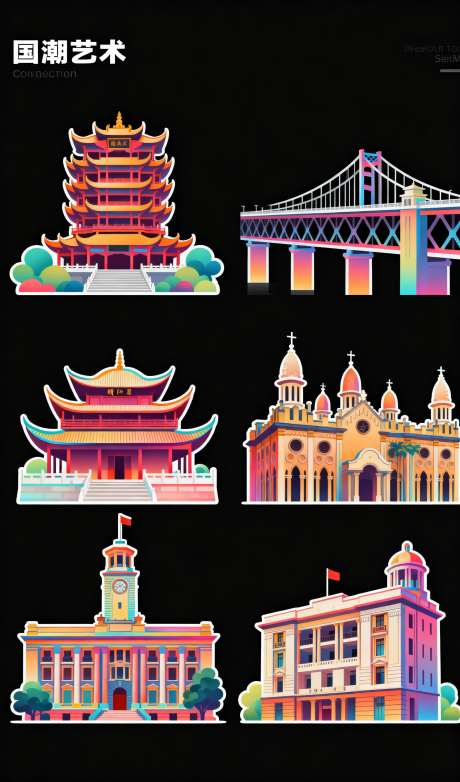 武汉地标素材_AI图片下载_采样_1152X2048像素-江汉关大楼,古德寺,长江大桥-作品编号:2025110818314678-志·设˰网