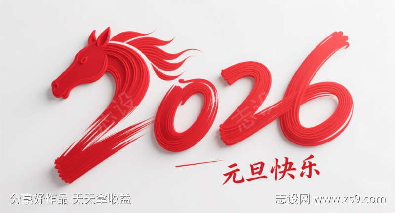 手写风格2026红色立体