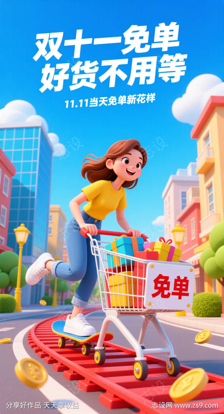 双十一免单促销活动海报