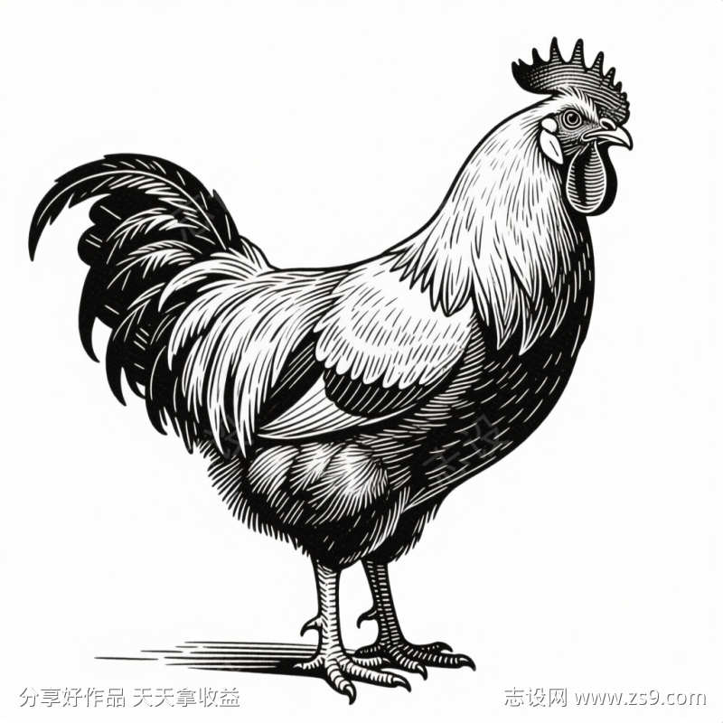 铜版雕刻鸡线稿