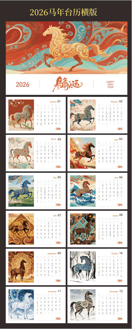 2026马年台历日历横版_源文件下载_AI格式_1290X3200像素-敦煌,中国风,插画-作品编号:2025111317058770-志˱设˰网