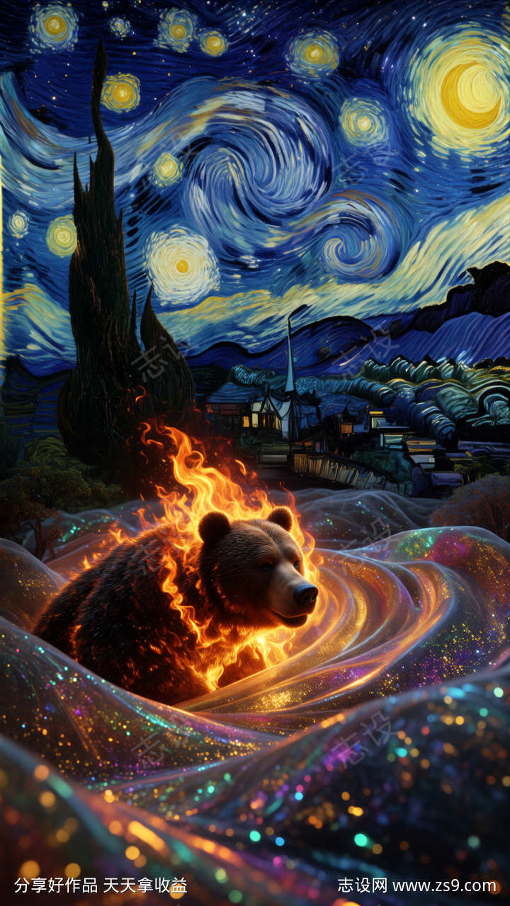 炫彩国风梵高风格流动丝绸