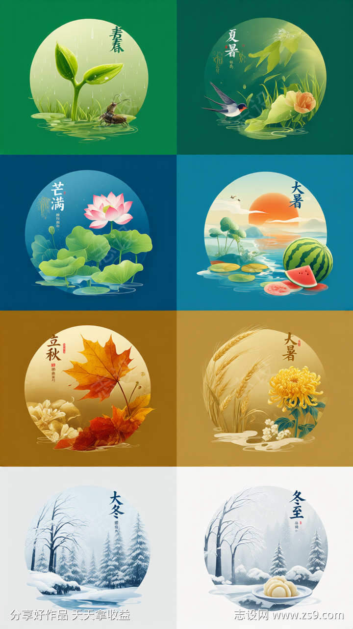 中国二十四节气主题插画