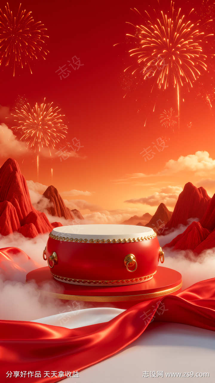 红色场景海报背景