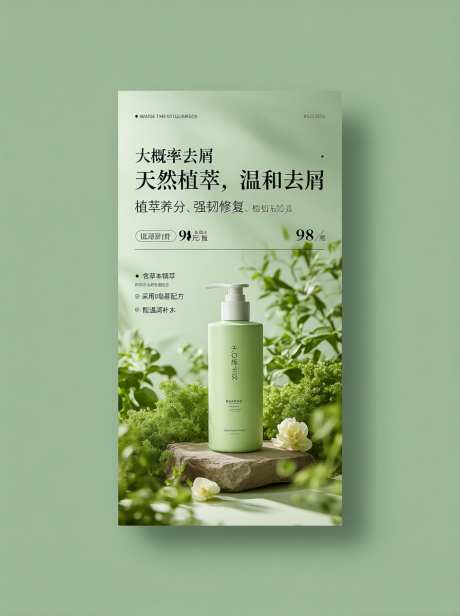 洗护产品宣传图_AI图片下载_采样_896X1200像素-强韧修复,天然植萃,去屑洗发水-作品编号:2025120116275290-志ˌ设ˆ网