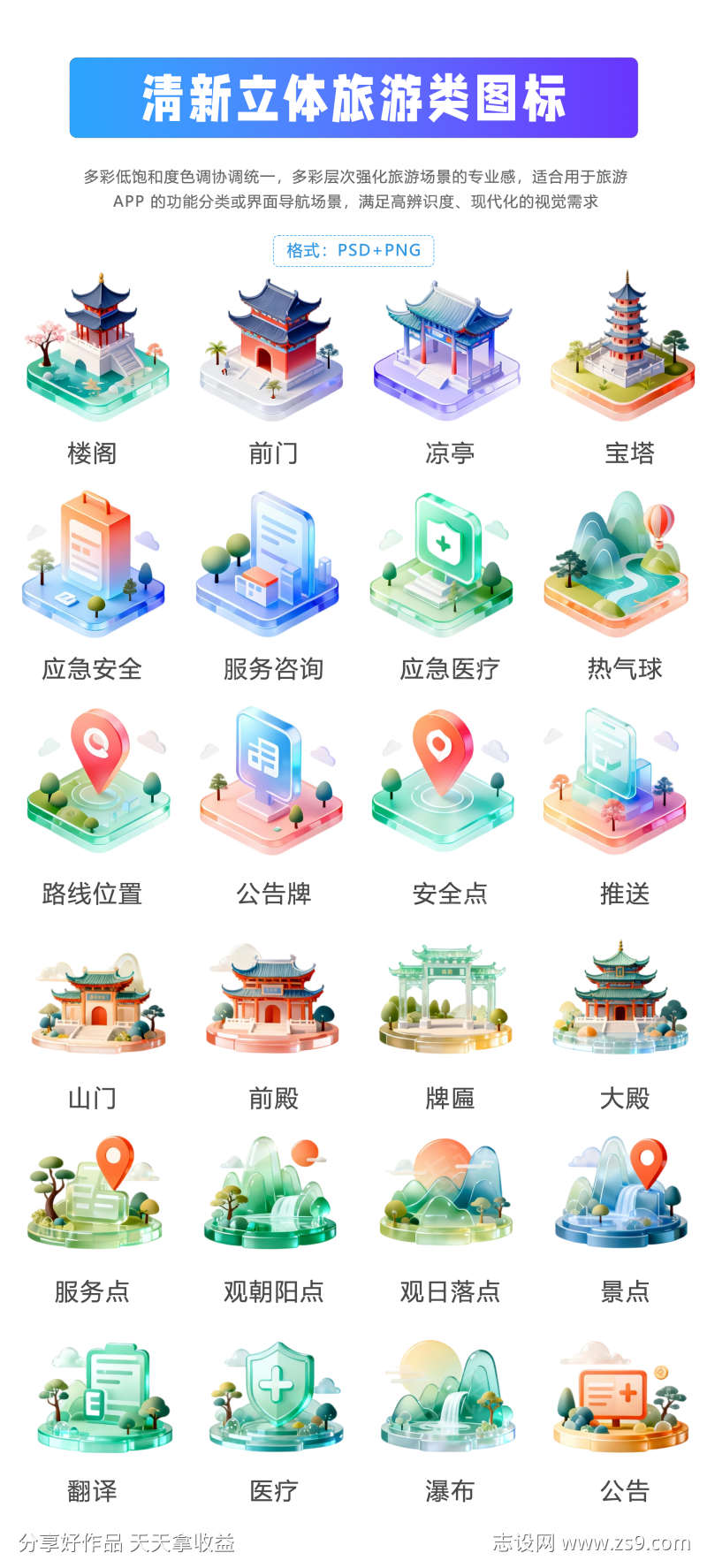 旅游立体数字化图标