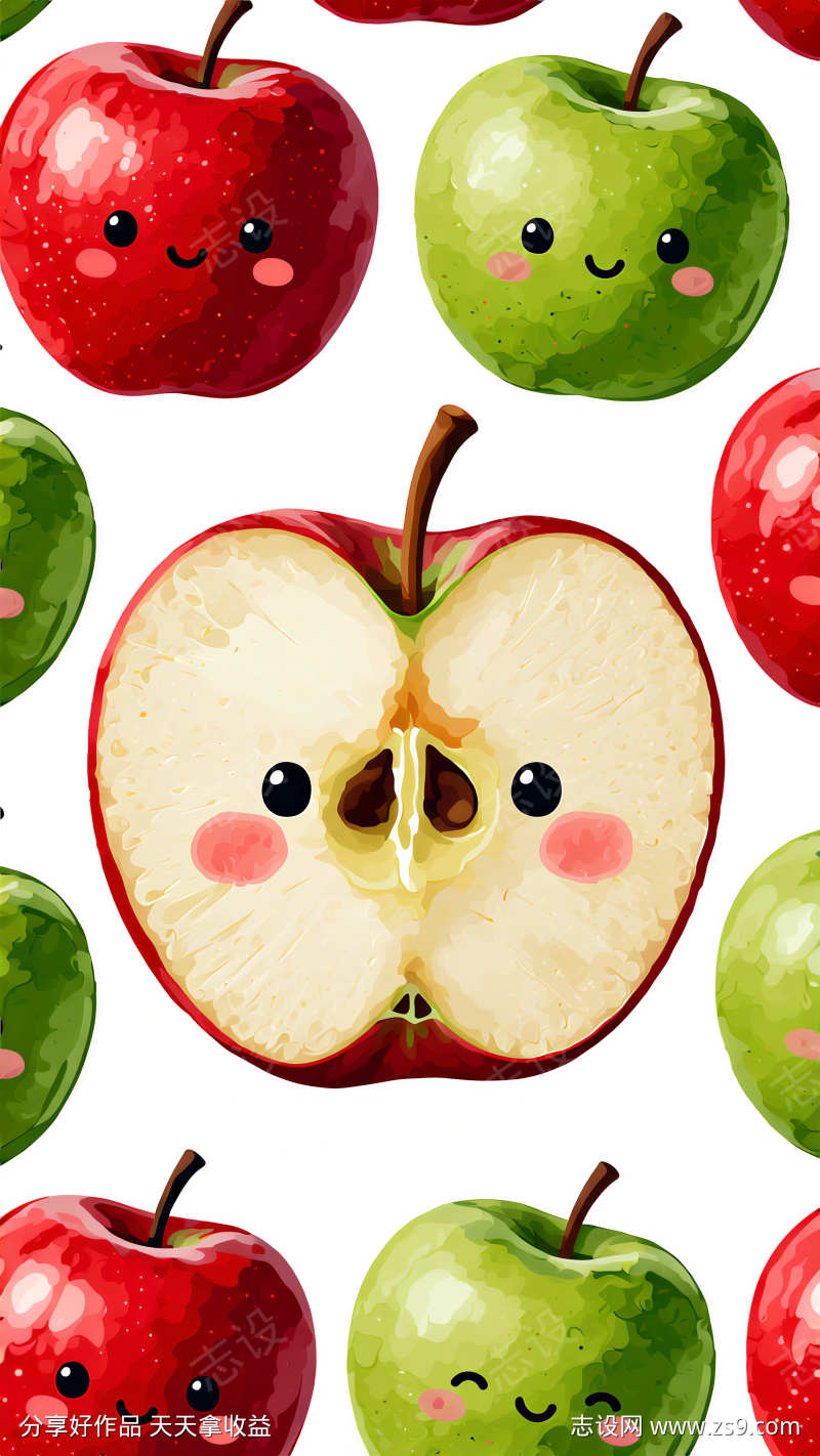 丙烯插画风格苹果