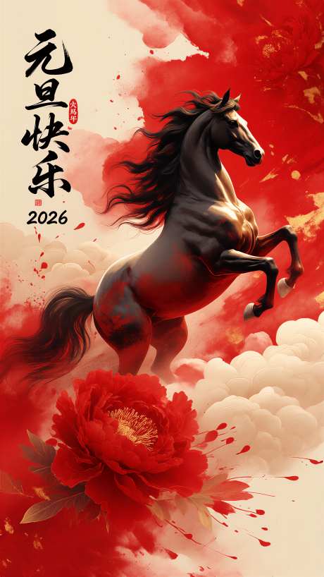 2026马年水墨海报_AI图片下载_采样_2304X4096像素-元旦海报,新年海报,马年-作品编号:2025121610565773-志·设͵网