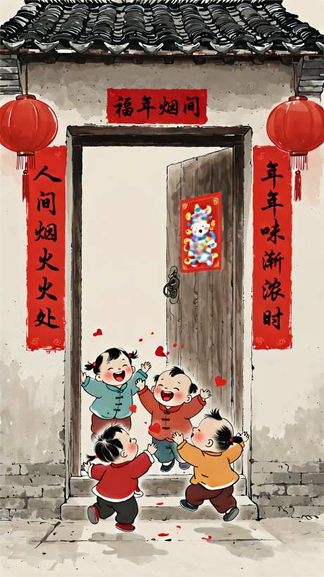 水墨风人间烟火处年味渐浓时年画