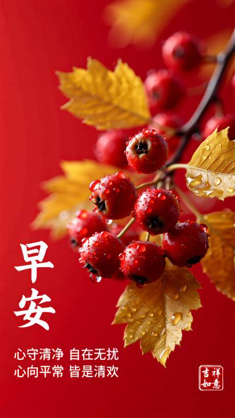 红色背景早安问候图