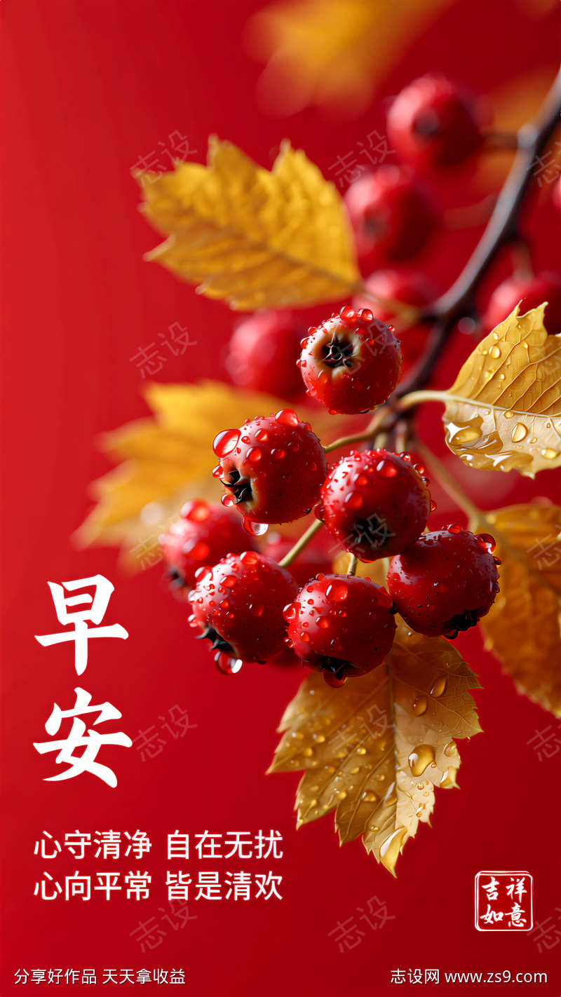 红色背景早安问候图