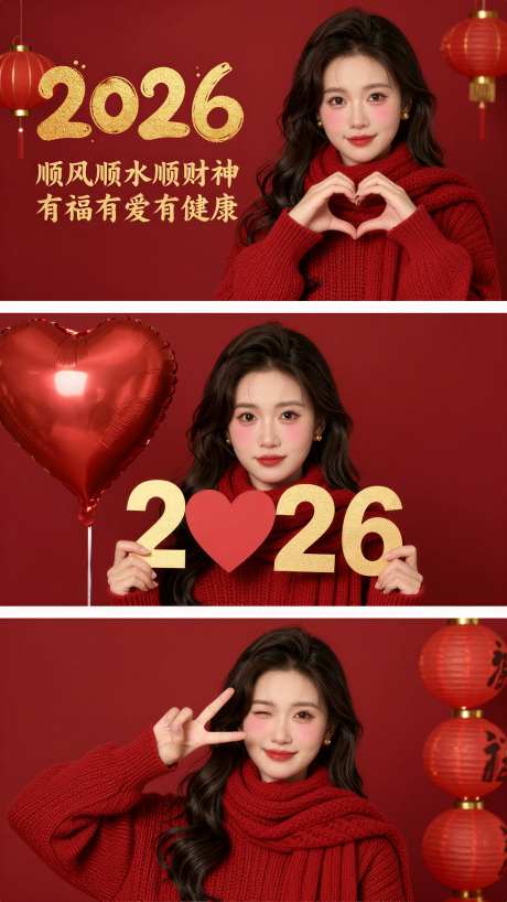 真人版东亚年轻女性2026新年主题