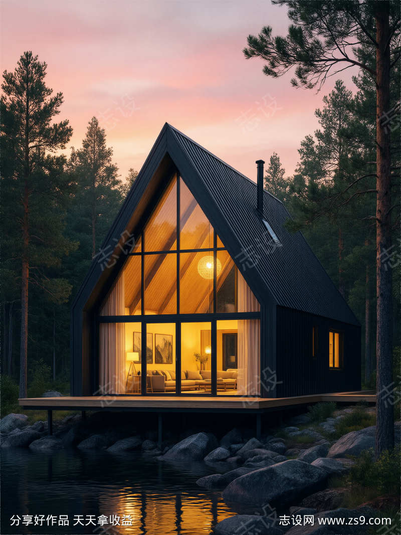 氛围感现代林间插画度假感插画