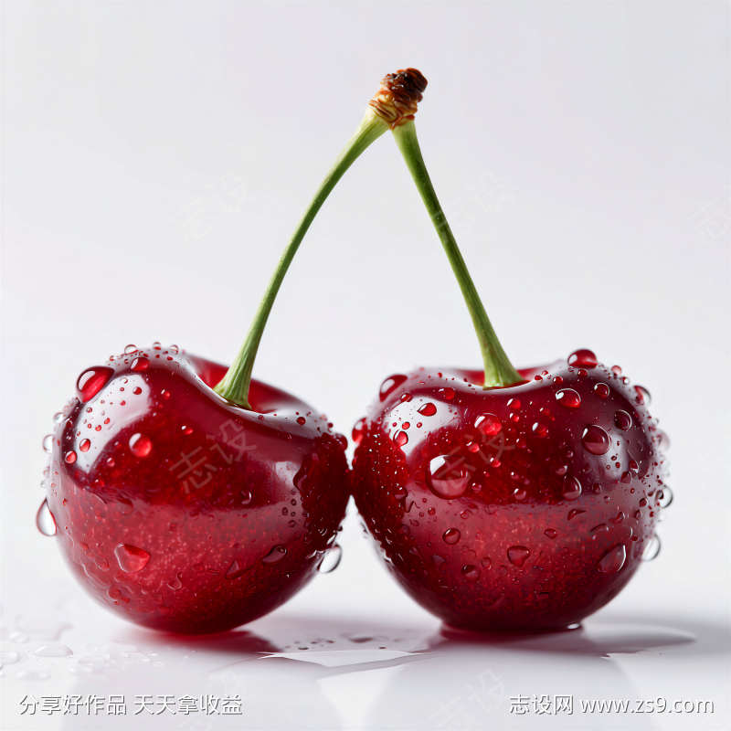写实2颗高清红色车厘子