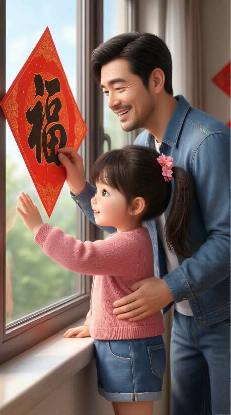 春节贴福字插画_AI图片下载_采样_2284X4094像素-简约,插画,贴福字-作品编号:2026010916594066-志˜设,网