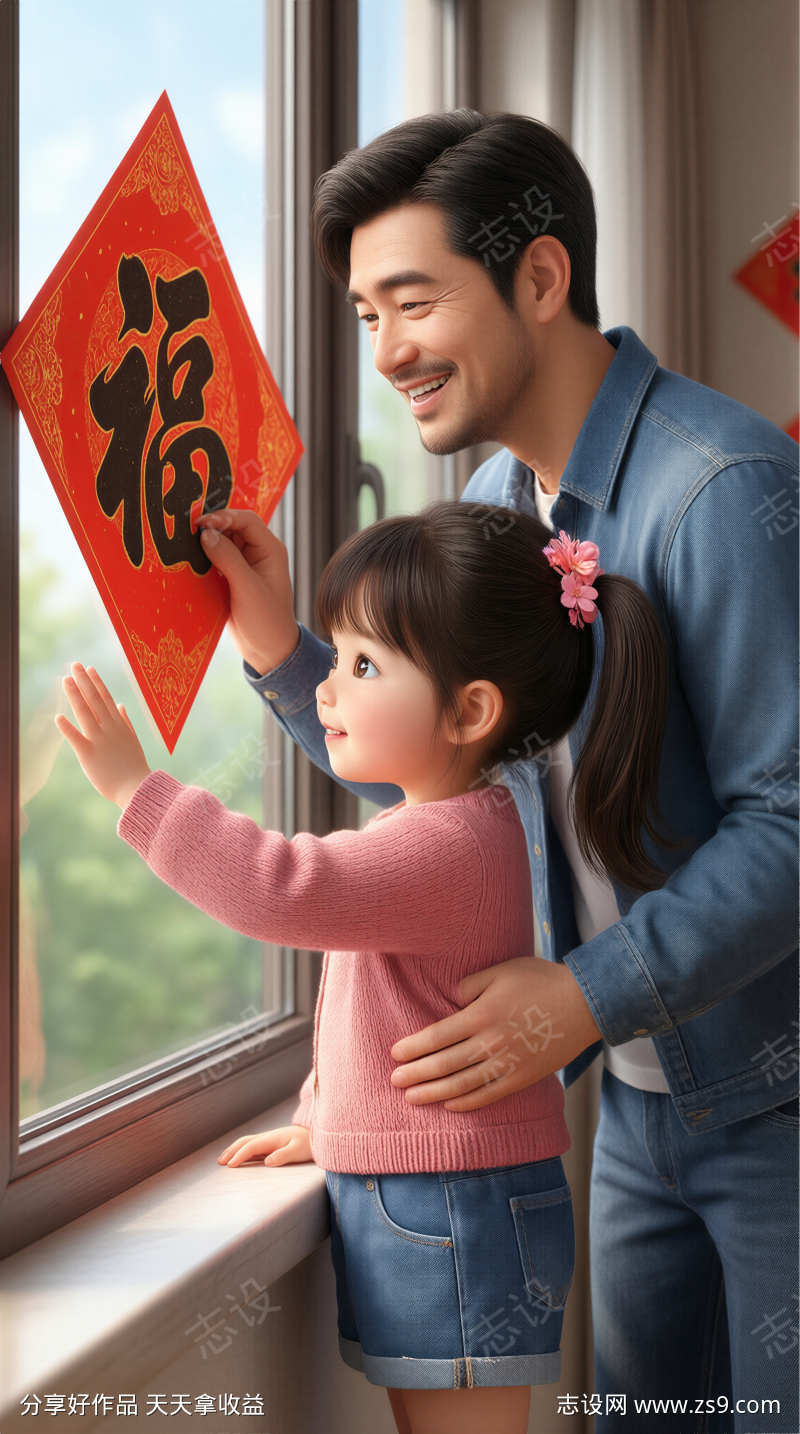 春节贴福字插画