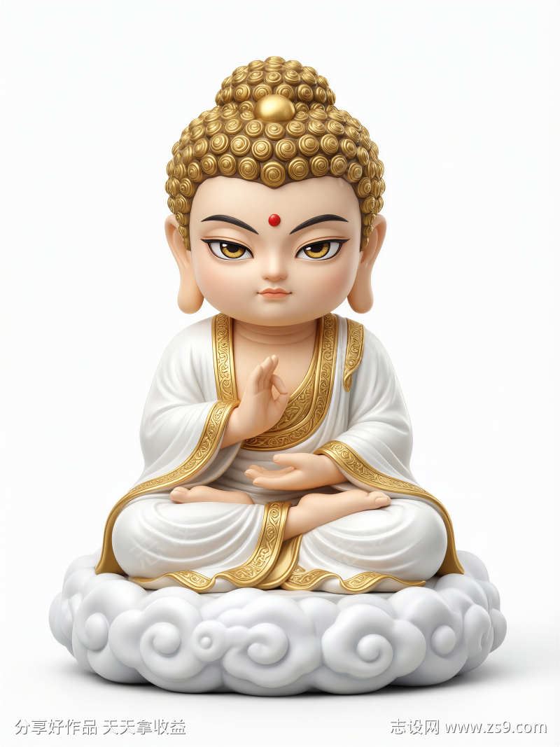 白色云纹底座Q版佛像手办