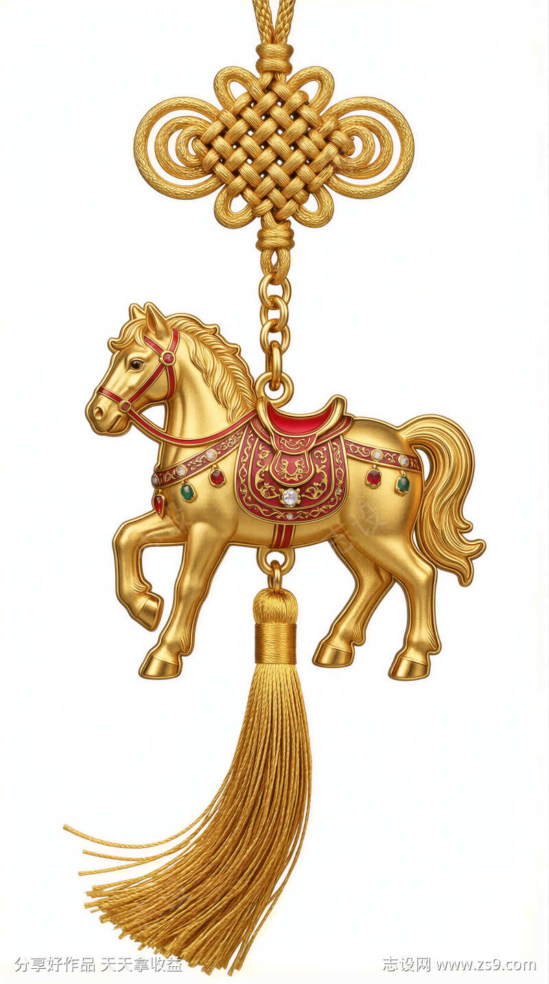 金箔质感中国结小马挂件