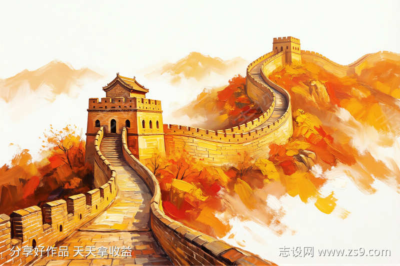 印象派抽象插画八达岭长城