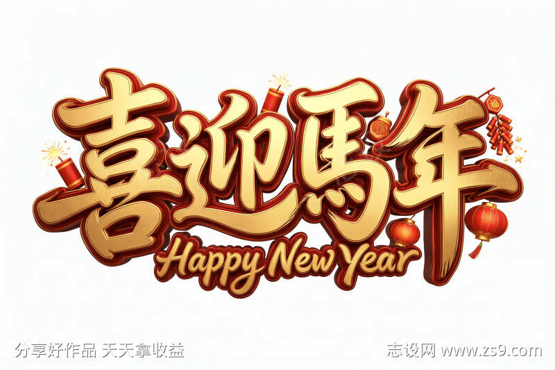 可爱涂鸦字体金属喜迎馬年
