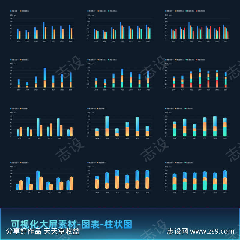 可视化大屏素材图表柱状图