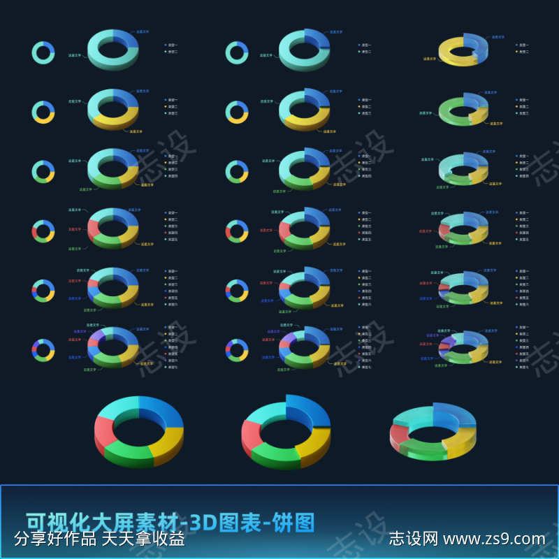 可视化大屏素材3D图表饼图