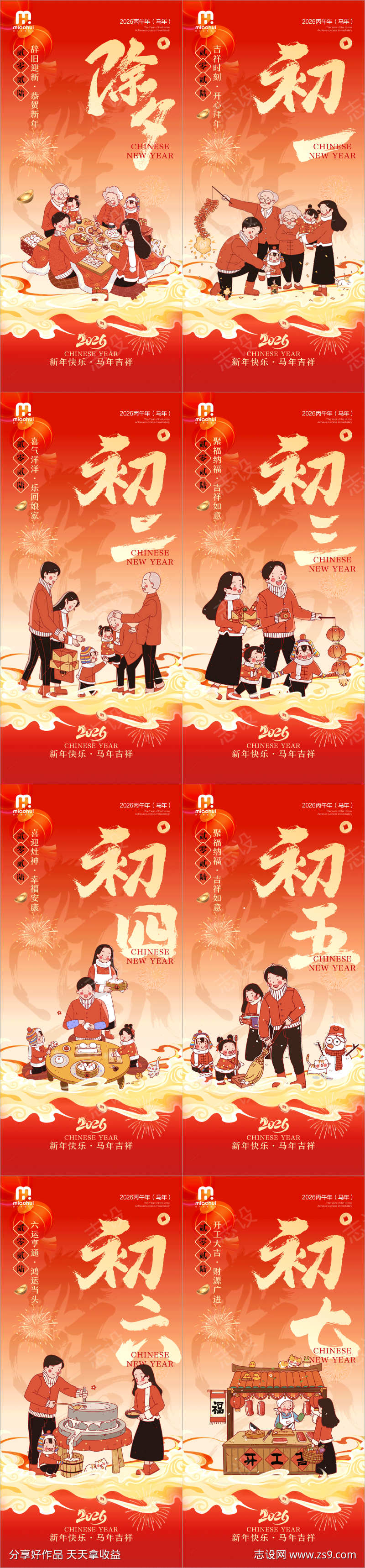 新年除夕春节小年新年初一系列海报