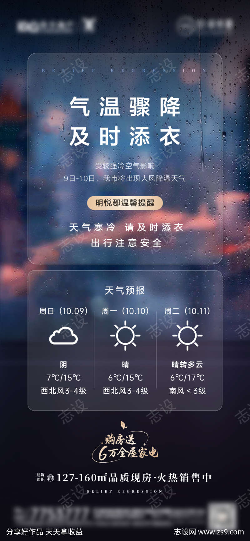 寒潮降温温馨提示海报