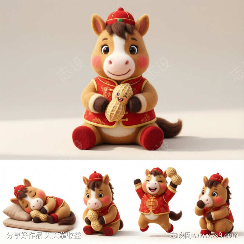 羊毛材质毛毡3D可爱小马IP