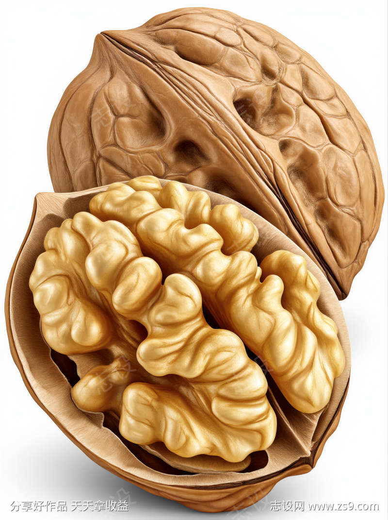 超写实彩铅画插画核桃