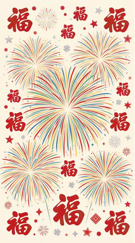 充满新年氛围感的插画壁纸清新喜庆海报