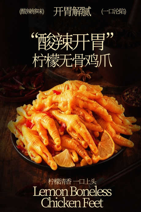 酸辣开胃柠檬蒜香鸡爪海报