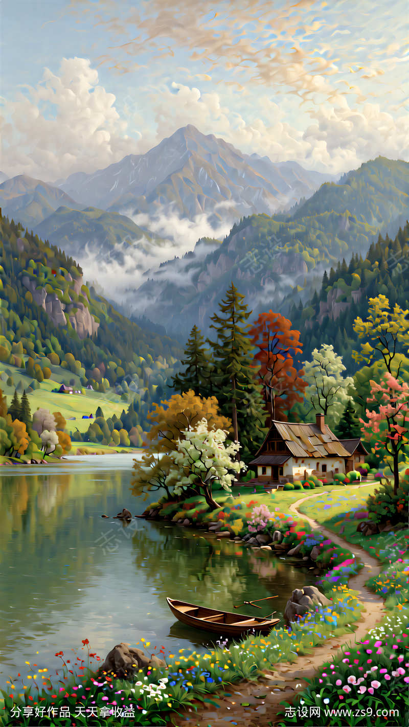 维坦油画风格山水田园