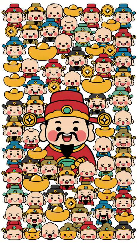 创意的简笔插画Q版财神表情包