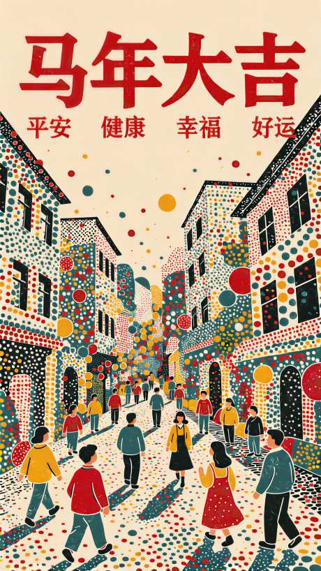 抽象艺术点绘法马年大吉