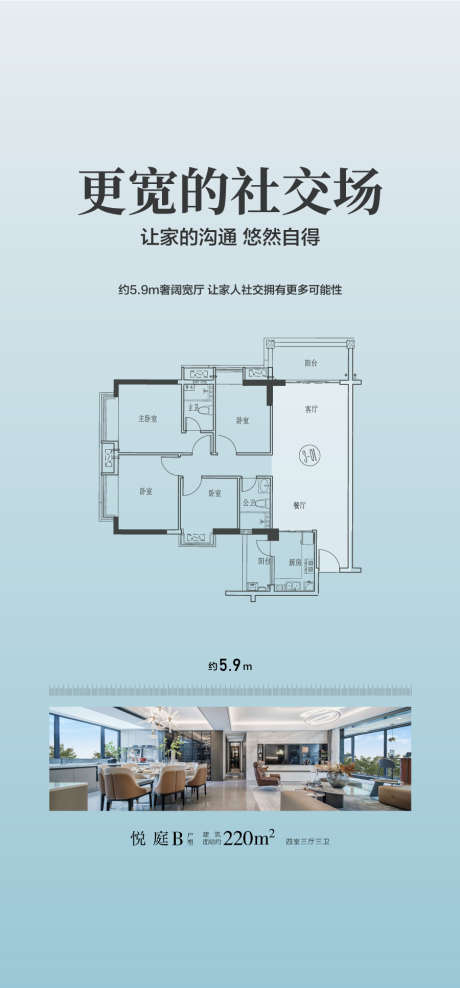 更宽的社交场户型卖点解读海报