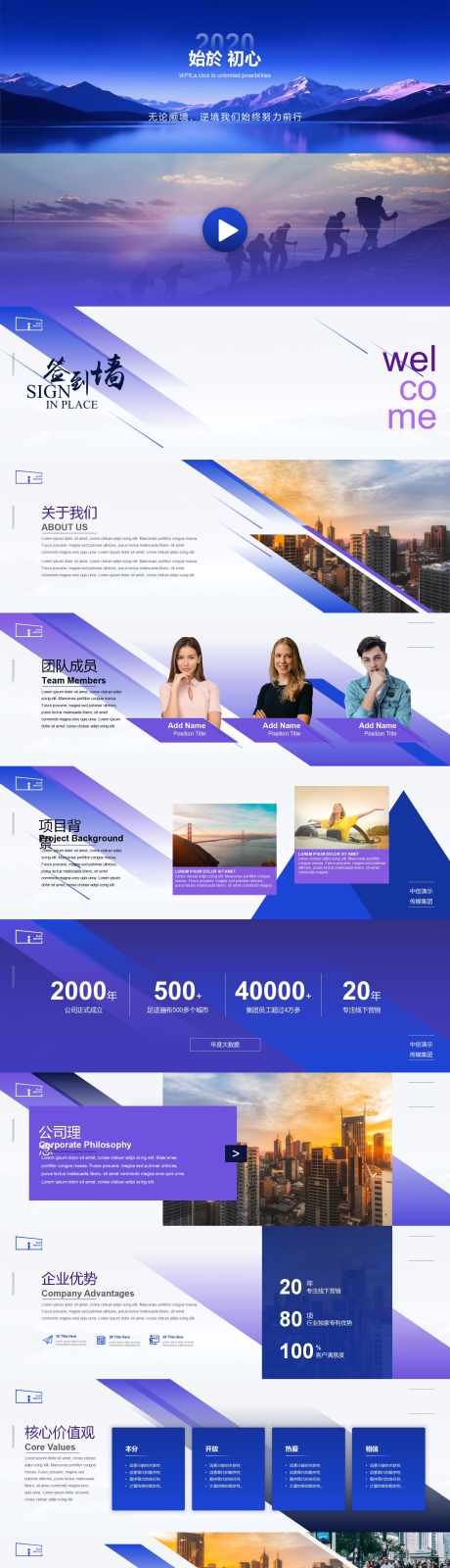 蓝色简约商务宽屏ppt