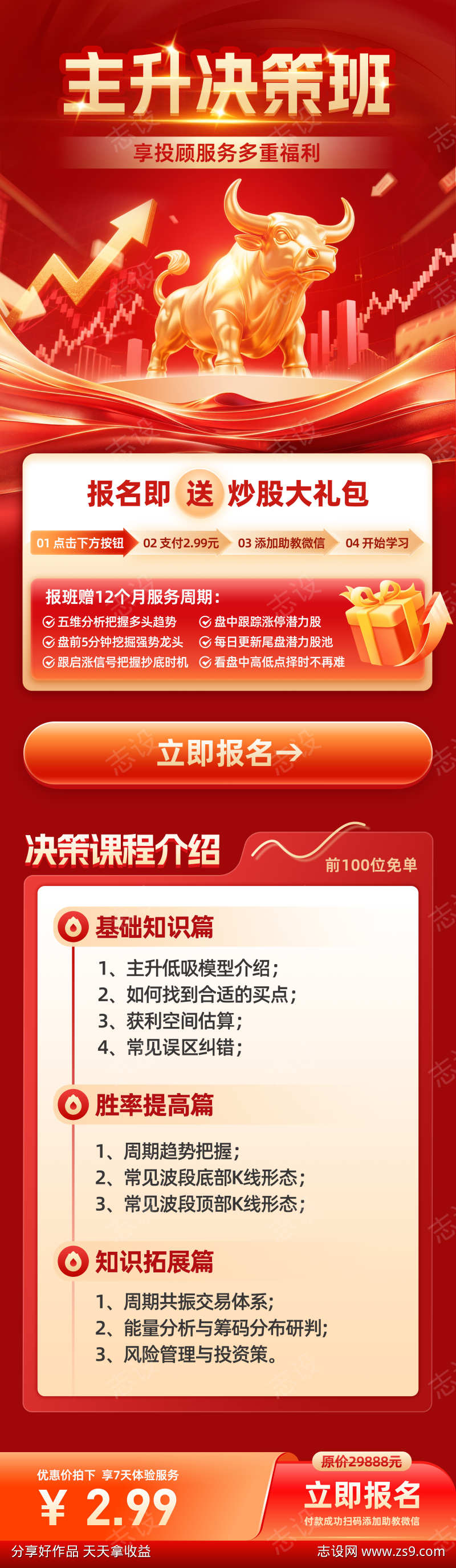 金融理财课程主升决策班订阅海报长图