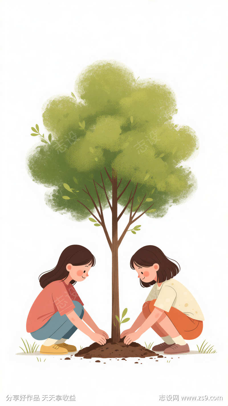 插画风格植树节元素