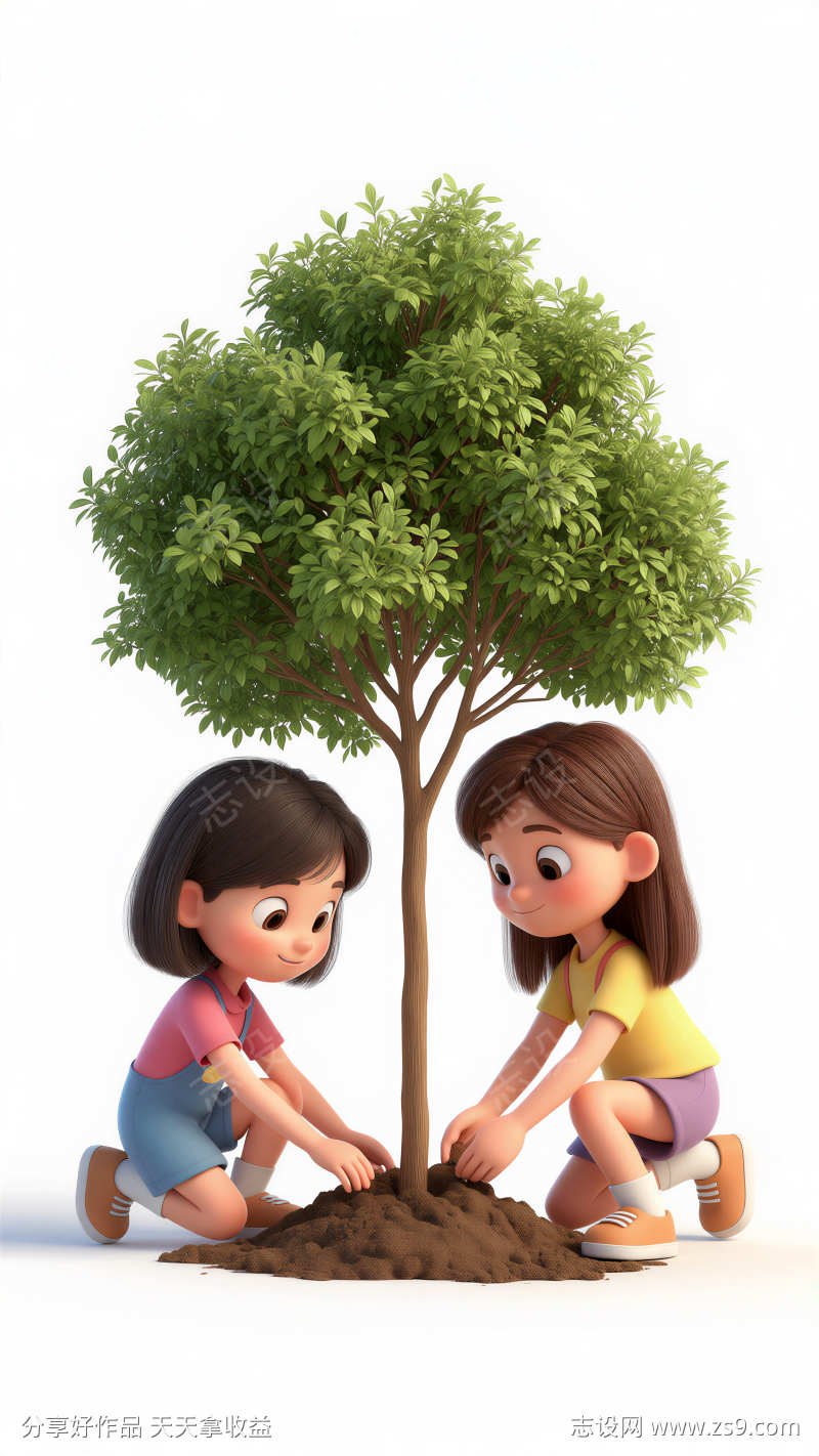 插画风格植树节元素